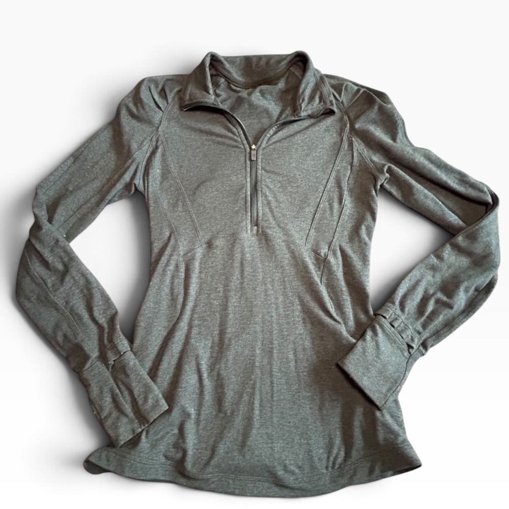 Lululemon Heathered Grey Quarter Zip Pullover Long Sleeve Thumbholes XS
